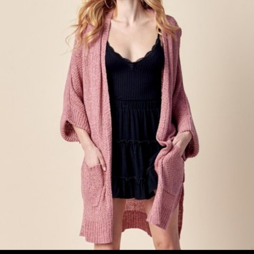 Lightweight pink knit sweatercardigan - Picture 3 of 5